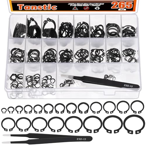 Tanstic 265Pcs 21 Größen Externe Sicherungsringe Sprengringe Sortiment Kit Snap Retaining Clip Ring Circlip C-Clip für Achsen, Wellen (4mm-28mm) von Tanstic