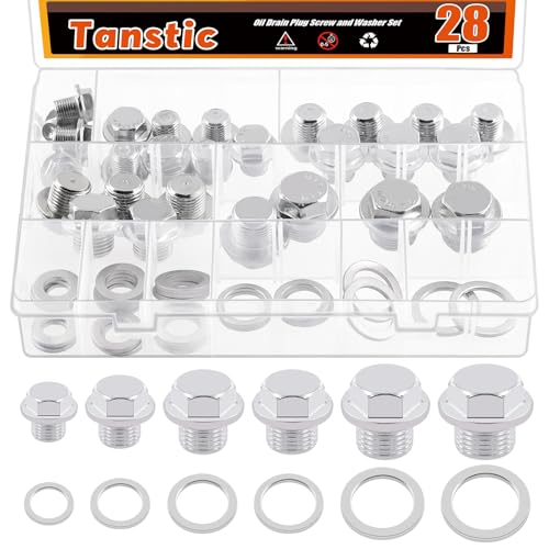 Tanstic 28Pcs Oil Drain Plug Assortment Kit, Stainless Steel Magnetic Oil Drain Plug with Neodymium Magnet Compatible with Select Models von Tanstic