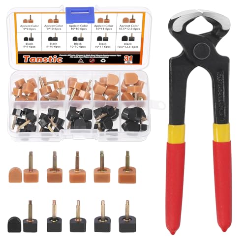 Tanstic 30 Pairs Women's High Heel Shoes Replacement Tips Pin with 6" Heel Pliers, 9x9mm, 9x10mm, 10x10mm, 10x11mm, 10.5x12.5mm Black Beige High Heel Shoe Tips - 2.4mm/0.09” Pin Diameter von Tanstic