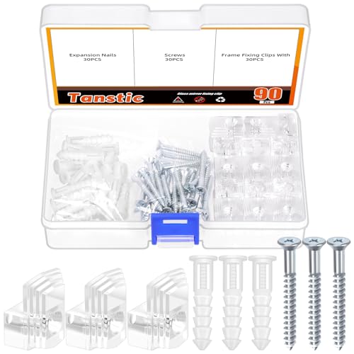 Tanstic 30 Sets Spiegelhalter Clips 1/4 Zoll Crystal Clear Plastic Mirror Clip Mirror Mounting Clip Glass Retainer Clips mit Schrauben für die Fixierung Spiegel Fenster von Tanstic