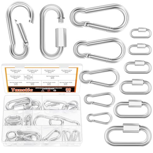 Tanstic 30Pcs Quick Link Chain Connector & Carabiner Clip Kit, Assorted Größen Chain Link Quick Links Spring Snap Hook für Camping Wandern Swing Keychain Tanstic 30Pcs Quick Link Chain Connector & Carabiner Clip Kit, Assorted Größen Chain Link Quick Links Spring Snap Hook für Camping Wandern Swing Keychain von Tanstic