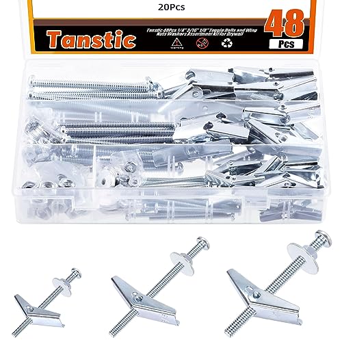 Tanstic 48 Sets 1/8" 3/16" 1/4" Toggle Bolt and Wing Nut Assortment Kit, Butterfly Toggle Anchors with Wing Nuts, Hex Nuts, Washers, Hollow Drywall Anchors and Screws for Drywall Tanstic 48 Sets 1/8" 3/16" 1/4" Toggle Bolt and Wing Nut Assortment Kit, Butterfly Toggle Anchors with Wing Nuts, Hex Nuts, Washers, Hollow Drywall Anchors and Screws for Drywall von Tanstic