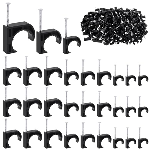 Tanstic 50Pcs 3/4 Inch Half Clamps J-Hook with Nail, Black Pex Clamp Nails J hook Nails for Pex Tubing Pipe Support von Tanstic