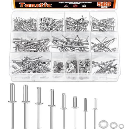 Tanstic 560Pcs Silber Aluminium Pop Nieten Kit, 8-Größen-Blindnietbefestiger mit 3-Größen-Backup-Unterlegscheiben-Sortimentsausrüstung für Luftfahrt-Automobilmöbel-Gebrauch Tanstic 560Pcs Silber Aluminium Pop Nieten Kit, 8-Größen-Blindnietbefestiger mit 3-Größen-Backup-Unterlegscheiben-Sortimentsausrüstung für Luftfahrt-Automobilmöbel-Gebrauch von Tanstic