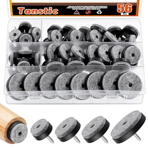 Tanstic 56Pcs Black Round Felt Pads Assortment Kit, 1.5In 1.1In 1In 0.8In Screw-on Sliders Floor Protector for Furniture Chair Table Leg (Assortment Kit) von Tanstic