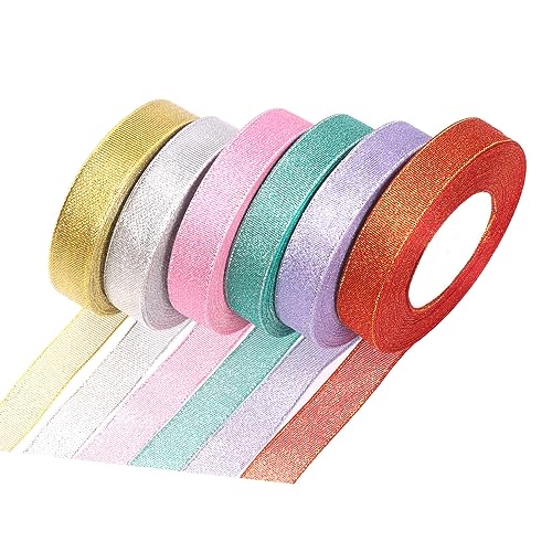 Tanstic 6 Rolls Metallic Glitter Ribbons Set, 6 Colors Glitter Ribbon for Gift Wrapping Birthday Wedding Party Decoration (4/5 Inch x 25 Yards) von Tanstic