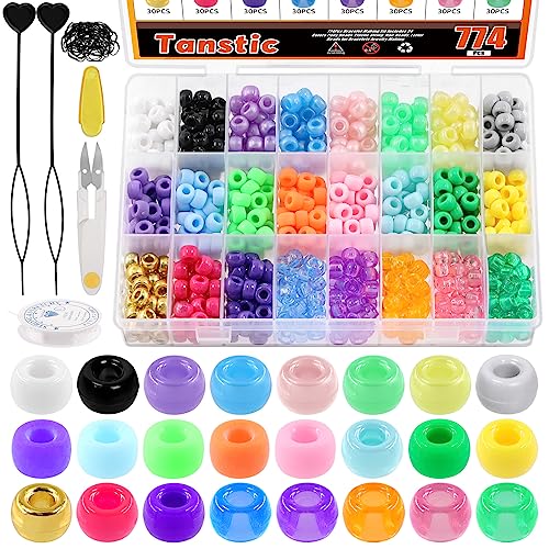 Tanstic 774Pccs Plastic Pony Beads Kit, 24 Colors 4 Styles Hair Beads Rainbow Kandi Beads with Hair Beader, Rubber Bands, Crystal String and Scissor for Hair Braids, Bracelet Jewelry Making Tanstic 774Pccs Plastic Pony Beads Kit, 24 Colors 4 Styles Hair Beads Rainbow Kandi Beads with Hair Beader, Rubber Bands, Crystal String and Scissor for Hair Braids, Bracelet Jewelry Making von Tanstic