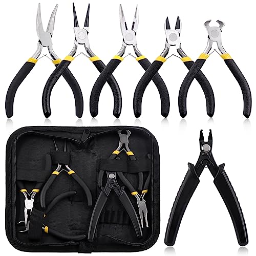 Tanstic 7Pcs Jewelry Pliers Set Includes Round Nose Pliers, Bent Nose Pliers, Crimping Pliers, Wire Cutters, End Cutting Pliers, Chain Nose Pliers with Storage Pouch for Beading, Wire Wrapping von Tanstic