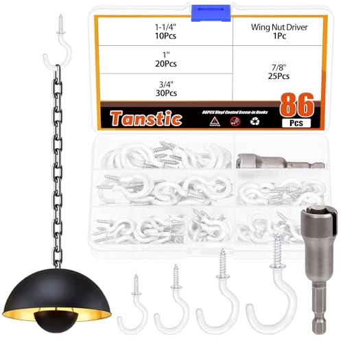 Tanstic 85 Stück 4 Größen Weiß Schraube in Wandhaken, Vinyl beschichtet Cup Hook Decke Haken Schraube in Haken mit Flügelmutter Treiber für Innenräume im Freien von Tanstic