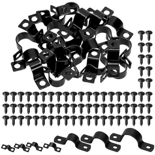 Tanstic Black Pipe Strap Clamp Two Hole Strap U Bracket Rigid Pipe Strap for Fixing Pipe, Cable (12mm) von Tanstic