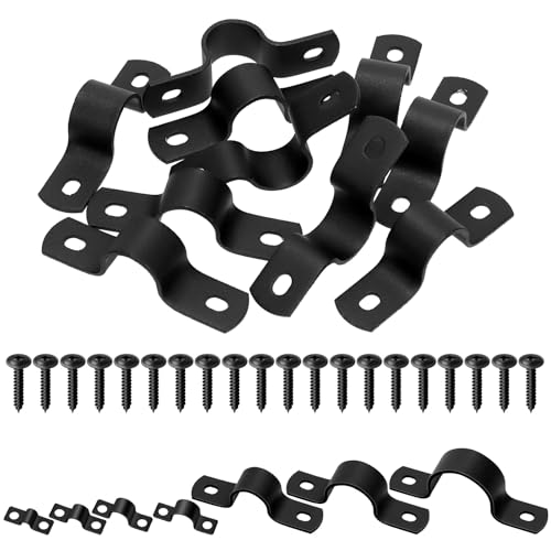 Tanstic Black Pipe Strap Clamp Two Hole Strap U Bracket Rigid Pipe Strap for Fixing Pipe, Cable (15mm) von Tanstic