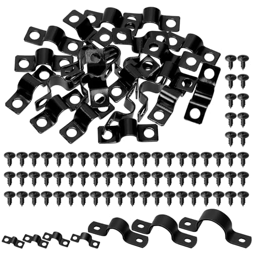 Tanstic Black Pipe Strap Clamp Two Hole Strap U Bracket Rigid Pipe Strap for Fixing Pipe, Cable (8mm) von Tanstic