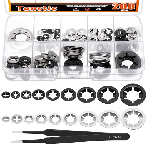 Tanstic Internal Tooth Star Lock Washers Push on Locking Washer for Machinery Equipment (Black,Silver) von Tanstic