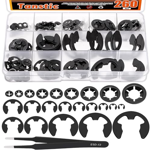 Tanstic Internal Tooth Star Lock Washers and E-Clip Assortment for Machinery Equipment (Black) von Tanstic