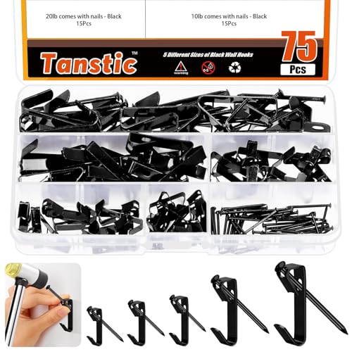 Tanstic Picture Hangers Picture Hanging Kit Picture Hanging Hooks Picture Hooks with Nails for Frame Photo (Black) von Tanstic
