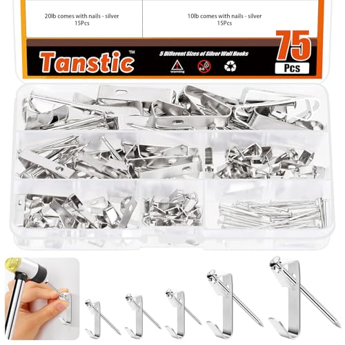 Tanstic Picture Hangers Picture Hanging Kit Picture Hanging Hooks Picture Hooks with Nails for Frame Photo (Silver) von Tanstic