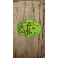 Schild Filz ...bin Im Garten Mit Vogelscheuche Und Blumen von TantePe