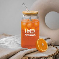Trinkglas | Holy Aperoly Inkl. Bambusdeckel & Glasstrohhalm Design Geschenkidee von TanteResi