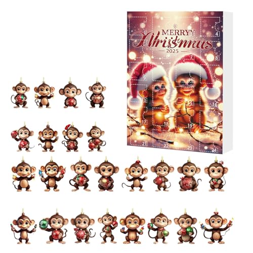 24 Acryl-Affen-Ornamente für Adventskalender, Weihnachtsdekoration 2025, mit 2D-Cartoon-Affen-Figuren, für Heimdekoration, Baum und Auto, kreatives und lustiges festliches Geschenk 24 Acryl-Affen-Ornamente für Adventskalender, Weihnachtsdekoration 2025, mit 2D-Cartoon-Affen-Figuren, für Heimdekoration, Baum und Auto, kreatives und lustiges festliches Geschenk von Tanxemery