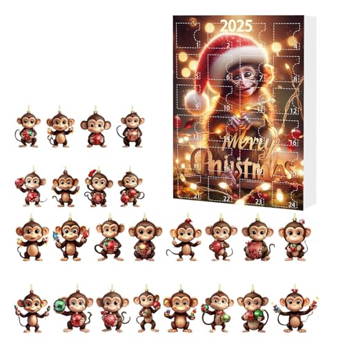 24 Acryl-Affen-Ornamente für Adventskalender, Weihnachtsdekoration 2025, mit 2D-Cartoon-Affen-Figuren, für Heimdekoration, Baum und Auto, kreatives und lustiges festliches Geschenk 24 Acryl-Affen-Ornamente für Adventskalender, Weihnachtsdekoration 2025, mit 2D-Cartoon-Affen-Figuren, für Heimdekoration, Baum und Auto, kreatives und lustiges festliches Geschenk von Tanxemery