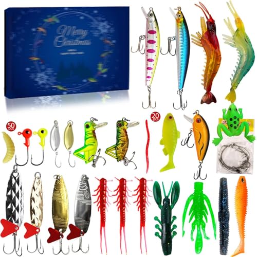 Adventskalender 2024 Angelköder-Set, Adventskalender für Angelköder 2024, 24 Tage Countdown Weihnachten mit einzigartigem Angelzubehör für Herren von Tanxemery
