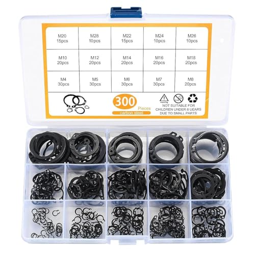 Sprengringe, Interner Haltering | Typ C Lagerhaltring | 300 Stück Druckringe, Sprengringe mit Aufbewahrungsbox, Typ C Haltering mit 15 Sprengringe, Interner Haltering | Typ C Lagerhaltring | 300 Stück Druckringe, Sprengringe mit Aufbewahrungsbox, Typ C Haltering mit 15 von Tanxemery