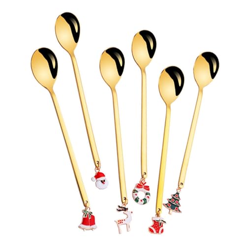 Weihnachtslöffel Set aus Edelstahl, Weihnachtslöffel-Set | 6 Stück kleine Teelöffel Rührlöffel Weihnachten - Bestecklöffel aus Edelstahl in Ali-Qualität von Tanxemery