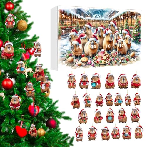24 Tage Capybara Adventskalender Weihnachtskalender,24 Türchen Countdown Bis Weihnachten - Capybara 2D Acryl Dekoanhänger Für Baum Wand Tür Fenster Deko Kinder Erwachsene von Tanxier