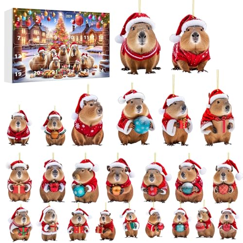 24 Tage Capybara Adventskalender Weihnachtskalender | 24 Türchen Countdown Bis Weihnachten,Capybara 2D Acryl Dekoanhänger Für Baum Wand Tür Fenster Deko Kinder Erwachsene von Tanxier