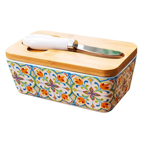 Butterbehälter,Keramik Butterdose Mit Deckelschneider Für Die Arbeitsplatte | Luftdichter Küchenbehälter Für Nüsse Snacks Streichcremes Dips Im Landhausstil von Tanxier