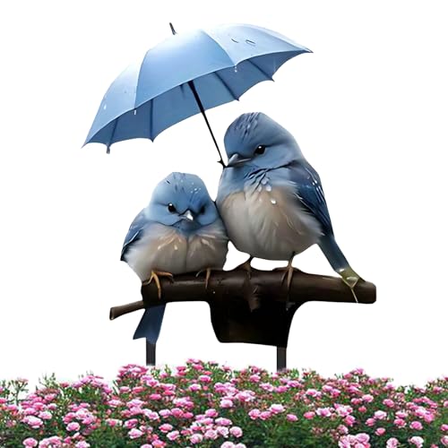 Gartenstäbe Deko | 2D Acryl Flacher Bodeneinsatz | Wetterfeste Blaue Vogel Mit Regenschirm Pflanzenstäbe Für Rasen Terrasse Vorgarten Hinterhof von Tanxier