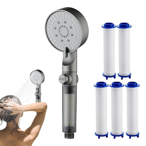 Handheld Duschkopf - 5 Strahlarten gefilterter Duschkopf mit Handbrause,Silikondüsen Brausekopf für Wohnung Camping Fitnessstudio von Tanxier