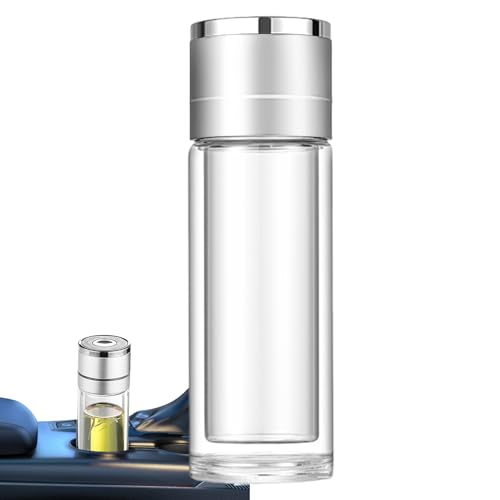 Tanxier Glas Wasserflaschen,Glasflasche Mit Trennstück Für Tee Im Auto - Auslaufsichere wiederverwendbare Teetasse tragbare doppelschichtige Reisebecher für Zuhause Schreibtisch und täglichen von Tanxier