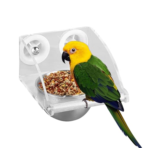 Vogelkäfig-Futterautomat - Edelstahl-Futternapf Für Wellensittiche,Transparenter Antirutsch-Futterspender Mit Sitzstange Für Wellensittiche & Nymphensittiche Vogelkäfig-Futterautomat - Edelstahl-Futternapf Für Wellensittiche,Transparenter Antirutsch-Futterspender Mit Sitzstange Für Wellensittiche & Nymphensittiche von Tanxier