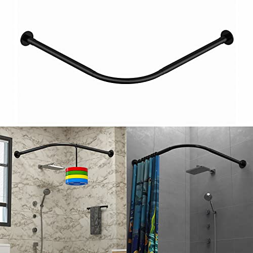 Tanxih Eck-Duschvorhangstange, verstellbar, Edelstahl, L-förmig, ohne Bohren, für Badezimmer, Badewanne, Bekleidungsgeschäft (Schwarz, 70-100cm X 70-100cm) von Tanxih