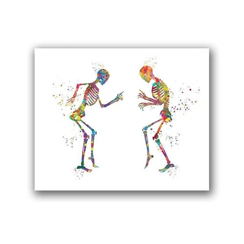 Menschliche Anatomie Poster Tanzende Skelette Lustige Medizinische Drucke Orthopäde Geschenk Aquarell Kunst Leinwand Malerei Klinik Wanddekoration 40X50Cm Kein Rahmen von Tanyang