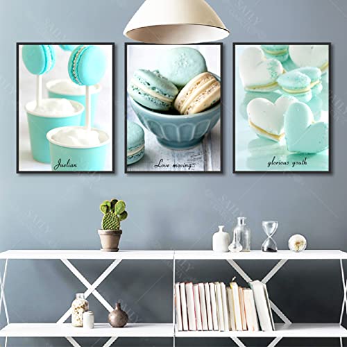 Moderne Küche Dekor Leinwand Kunst Dessert Lebensmittel Malerei 3 Stück Nordic Green Peppermint Macaron Poster Rahmen Wand Kunstdruck Bild 30Cmx40Cm Kein Rahmen von TANYANG