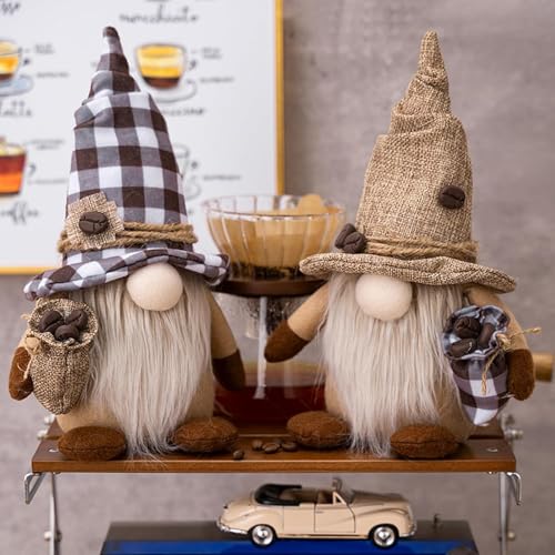 TanyoKing 2 Stück Kaffee Wichtel Deko Wichtel Frühlingsdeko Sommer Wichtel Figuren Erntedankfest Plüsch Ornament Schwedischer Tomte Wichtel für Kaffeestation, Rudolph Puppe Figure Deko für Küche von TanyoKing