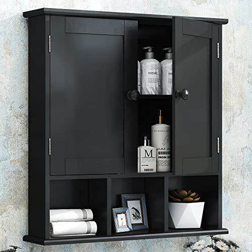 TaoHFE Schwarzer Badezimmerschrank, Badezimmer-Wandschrank, 2 Türen, verstellbare Regale, über dem WC-Aufbewahrungsschrank, schwarzer Badezimmerschrank, Wandmontage, Waschküche, Küche von TaoHFE