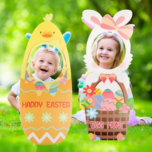 TaoQ C 2 Stück Ostern Gesicht Yard Zeichen Dekorationen Große Ostern Yard Zeichen mit Pfahlen Ostern Rasen Zeichen Dekorationen für Garten Requisiten Urlaub Osterei Jagd Rasen Rasen von TaoQ C