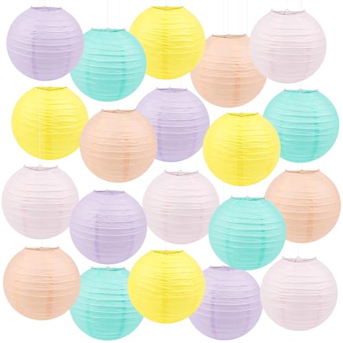TaoQ C 20 Stück Bunte Papierlaternen, 20 cm Macaron Farbe Hängende Papierlaternen Runde Papierlaternen für Hochzeit Geburtstag Baby Dusche Klassenzimmer Heimdekoration von TaoQ C