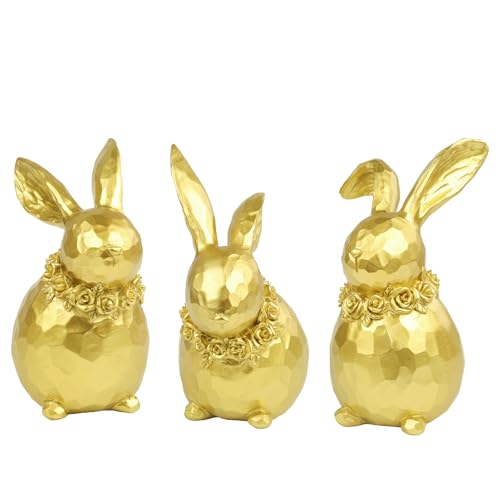 TaoQ C 3 Stück Gold Osterhasen Dekorationen Osterharz Hasen Figuren Osterhasen Statue Dekor Osterfrühling Kaninchen Desktop Dekoration für Osterfrühling Home Room Party Dekoration von TaoQ C