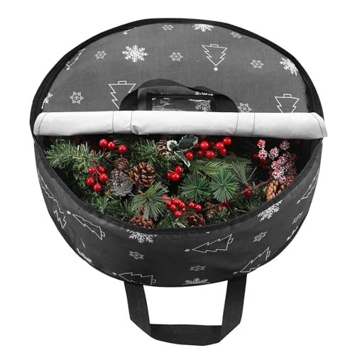TaoQ C 75 cm Weihnachtskranz Aufbewahrungstasche, Kranz Aufbewahrungsbehälter mit Tragegriffen Reißverschluss, Girlande Aufbewahrungstasche für Kranz Weihnachtsdekoration, Schwarz von TaoQ C
