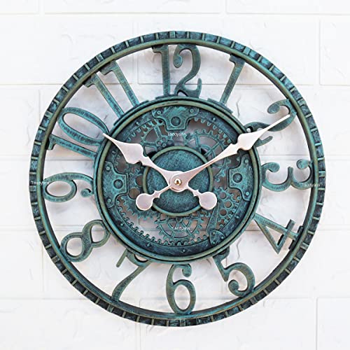 Taodyans Outdoor Wanduhr 30 cm - Garten Uhren Wasserdicht für Aussenbereich, Vintage Küche Wohnzimmer, Industrial 3D - Ticken (Türkis) von Taodyans