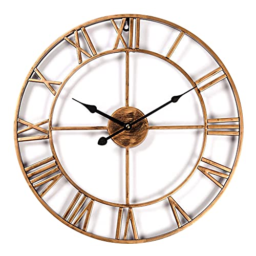 Taodyans Vintage Wanduhr Ohne Tickgeräusche Große Römische Ziffern 40cm Wanduhr Metall Skelett Uhr Wohnzimmer Küche Cafe Geschenk (Bronze) von Taodyans