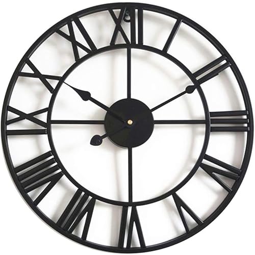 Taodyans Stille Wanduhr Vintage Römische Ziffern Nicht Tickend Metall Skelett Dekorative Uhr Wohnzimmer Küche Cafe Hotel Büro Home Decor Geschenk (Schwarz, 60cm) von Taodyans