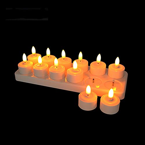 Wiederaufladbare flammenlose Teelicht-Kerzen mit Batteriebetrieb, Ladestation, 12-teiliges LED-Kerzenset, LED-Kerzen mit langer Akkulaufzeit für Hochzeiten, Partys, Hotels und Dekorationen von Taoke