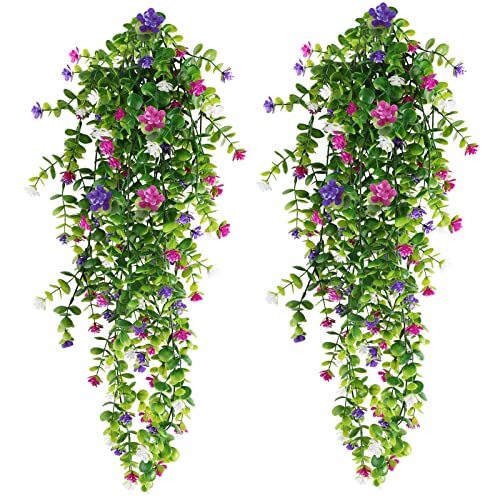 Taomika 2 Stück Künstliche Hängende Blumen Deko, Hängenden Künstlich Veilchen, Künstliche Hängepflanzen für Hauswand Drinnen und Draußen Garten Hochzeit Balkon Korbdekoration (Mehrfarbig) von Taomika