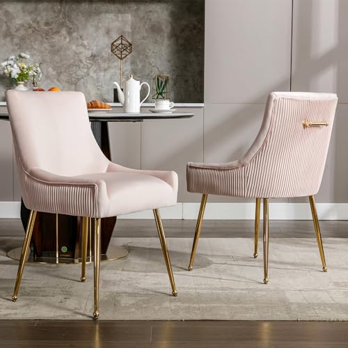 Taoplay 4er Set Esszimmerstuhl mit vertikalen Streifen, gepolsterter Sessel, Metallbeinstuhl mit Metallgriff, moderner Loungesessel, für Schlaf- und Wohnzimmer, Pink Taoplay 4er Set Esszimmerstuhl mit vertikalen Streifen, gepolsterter Sessel, Metallbeinstuhl mit Metallgriff, moderner Loungesessel, für Schlaf- und Wohnzimmer, Pink von Taoplay