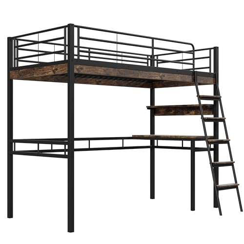 Taoplay Hochbett mit Schreibtisch, Treppe & Rausfallschutz – Etagenbett für Kinder & Erwachsene, Bett Set, 200cm, AntikBraun von Taoplay